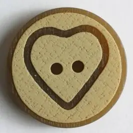 Kunststoffknopf im Korklook mit braunem Herz und braunem Rand – Größe: 30mm – Farbe: beige – Art.Nr. 340632 Neue Ware