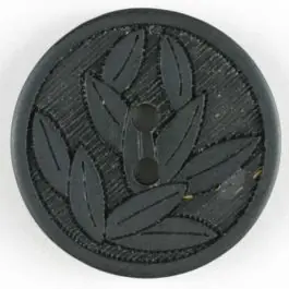 Schneller Versand Kunststoffknopf mit Blattdekor, 2 Loch -Größe: 23mm – Farbe: schwarz – Art.Nr. 300621