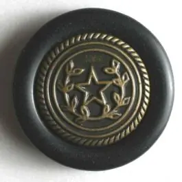 Kunststoffknopf mit goldenem Stern und Laubzweig -Größe: 20mm – Farbe: schwarz – Art.Nr. 310280 Preis Gesenkt