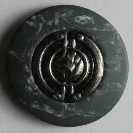 Limited Edition Kunststoffknopf silberne Mitte mit breitem marmoriertem Rand – Größe: 25mm – Farbe: grau – Art.Nr. 340463