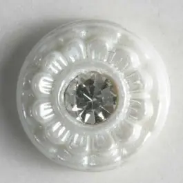 Hochwertig Kunststoffknopf mit Strass – Größe: 11mm – Farbe: weiss – Art.-Nr.: 330599