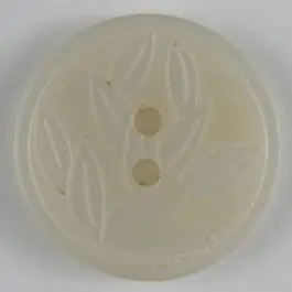 Meistverkauft Kunststoffknopf mit Blattdekor, 2 Loch – Größe: 23mm – Farbe: weiß – Art.Nr. 300620