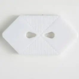 Kunststoffknopf langgezogenes Sechseck mit 2 tropfenförmigen Löchern – Größe: 38mm – Farbe: weiss – Art.Nr. 370398 Preis Gesenkt