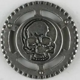 Steampunk Knopf Totenkopf mit Öse – Größe: 23mm – Farbe: mattsilber – Art.Nr. 331080 Preiswert