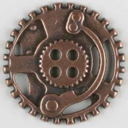 Hochwertig Steampunk Knopf Zahnrad mit 4 Löchern – Größe: 23mm – Farbe: kupfer – Art.Nr. 331079