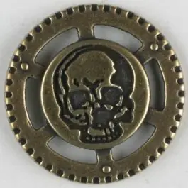 Direktkauf Steampunk Knopf Totenkopf mit Öse – Größe: 23mm – Farbe: altmessing – Art.Nr. 331081