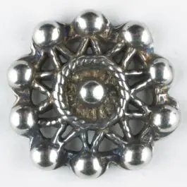 Direktkauf sternförmiger Vollmetallknopf mit Perlenbesatz, rund, Öse – Größe: 15mm – Farbe: altsilber – Art.Nr. 241208