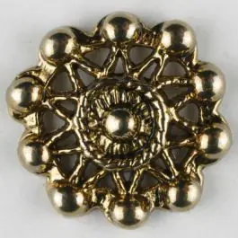 sternförmiger Vollmetallknopf mit Perlenbesatz, rund, Öse – Größe: 15mm – Farbe: altgold – Art.Nr. 261251 Wochenendangebot