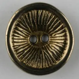 Nur Heute Vollmetallknopf rund, mit Sonnenstrahlen und hochgezogenem Rand, 2 Loch – Größe: 23mm – Farbe: altgold – Art.Nr. 341125