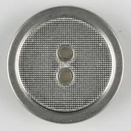 Vollmetallknopf, gehämmerter Innenbereich glatt umrandet, 2 Loch – Größe: 18mm – Farbe: mattsilber – Art.Nr. 310890 Preiswert