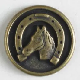 Metallknopf Pferdekopf / Hufeisen mit Öse – Größe: 20mm – Farbe: altmessing – Art.Nr. 310756 Letzte Chance