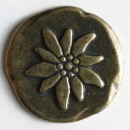 Edelweissknopf, vollmetall, unregelmäßige Form mit Öse – Größe: 25mm – Farbe: altmessing – Art.Nr. 350268 Nur Für Kurze Zeit