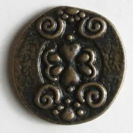 Top-Qualität Vollmetallknopf, antik, mit Herzen und Schnörkel – Größe: 23mm – Farbe: altmessing – Art.Nr. 330368