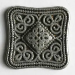 Neu Im Sortiment Vollmetallknopf mit abgerundeten Ecken und kunstvollem Relief – Größe: 23mm – Farbe: altzinn – Art.Nr. 330433
