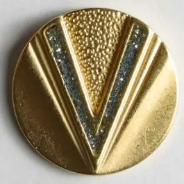 Jetzt Kaufen Schmuckknopf, vollmetall, unterschiedliche v-förmige Strukturen, mit Glitzersteinchen – Größe: 18mm – Farbe: mattgold – Art.Nr. 330273