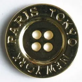Vollmetallknopf, Paris–Tokyo–New York, 4-Loch – Größe: 23mm – Farbe: gold – Art.Nr. 340447 Bestpreis