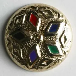 Schmuckknopf, vollmetallmit farbig unterlegten Rauten verziert – Größe: 18mm – Farbe: gold – Art.Nr. 370122 Garantierte Lieferung