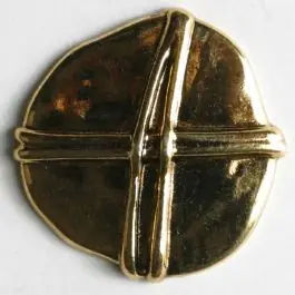 Handgefertigt Vollmetallknopf, unregelmäßige Form mit Schleife überkreuz – Größe: 18mm – Farbe: altgold – Art.Nr. 310383