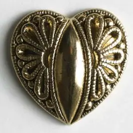Letzte Chance Herzknopf, vollmetall mit Blumenmuster – Größe: 20mm – Farbe: altgold – Art.Nr. 300264