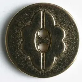 Preis Gesenkt Vollmetallknopf strukturiert, mittig mit Blumenblüte und 2 Löchern – Größe: 23mm – Farbe: altgold – Art.Nr. 340280