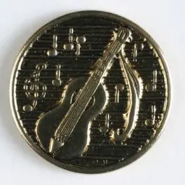 Top-Qualität Vollmetallknopf mit Gitarre, Musiknoten und Notenschlüssel – Größe: 23mm – Farbe: altgold – Art.Nr. 290000
