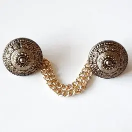 Letzte Chance 2 Vollmetallknöpfe Mit Kette – Größe: 18mm – Farbe: altgold – Art.Nr. 450036