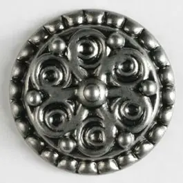 Markenprodukt Vollmetallknopf mit dekorativem Muster und gepunkteter Einfassung, mit Öse – Größe: 19mm – Farbe: altsilber – Art.Nr. 310598