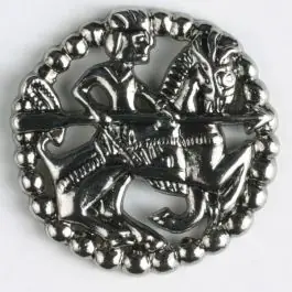 Vollmetallknopf in antikem Stil mit bewaffnetem Reiter zu Pferd und Öse – Größe: 35mm – Farbe: altsilber – Art.Nr. 370334 Kostenloser Rückversand