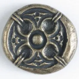 Vollmetallknopf, antik anmutendes reliefartiges Motiv mit Öse – Größe: 20mm – Farbe: altmessing – Art.Nr. 310625 Exklusiv