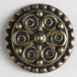 Nur Für Kurze Zeit Vollmetallknopf mit dekorativem Muster und gepunkteter Einfassung, mit Öse – Größe: 19mm – Farbe: altmessing – Art.Nr. 310599