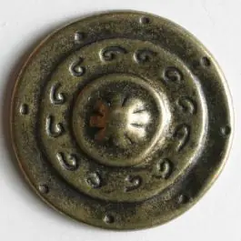 Neue Ware Vollmetallknopf, mittelalterliches Schild, mit Öse – Größe: 25mm – Farbe: altmessing – Art.Nr. 350168