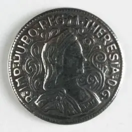 Geld-Zurück-Garantie Vollmetallknopf Büste der Maria Theresia mit Diadem – Größe: 23mm – Farbe: altsilber – Art.Nr. 260325