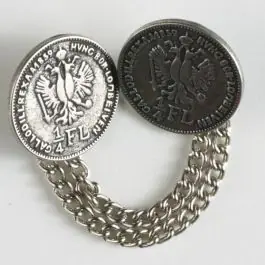Solange Der Vorrat Reicht Münzenknopf, vollmetall mit Kettchen, Gallodillrexa’a 1859 HVNC-Münze – Größe: 23mm – Farbe: altsilber – Art.Nr. 450037