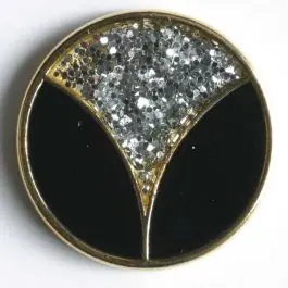 Billig Blazerknopf, vollmetall, teilweise mit Strasssteinchen besetzt und goldener Einfassung – Größe: 15mm – Farbe: schwarz – Art.Nr. 340164