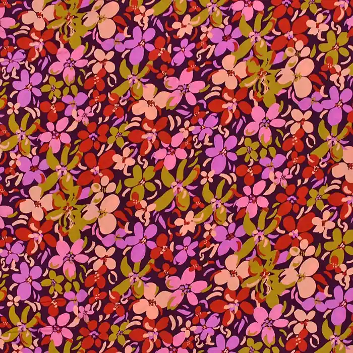 Gewebe, Viskose, floral, 29823-006, bordeaux-violett Sonderangebot