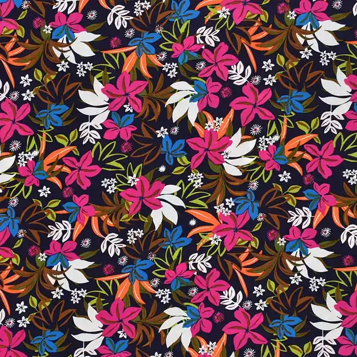 Gleich Bestellen Gewebe, Viskose, floral, 29895-01, blau-rosa