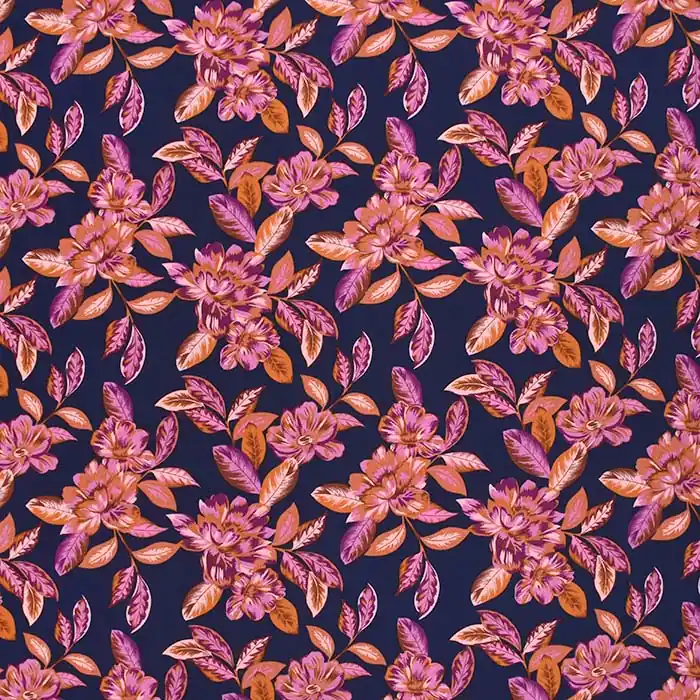 Preiswert Gewebe, Viskose, floral, 29829-001, blau