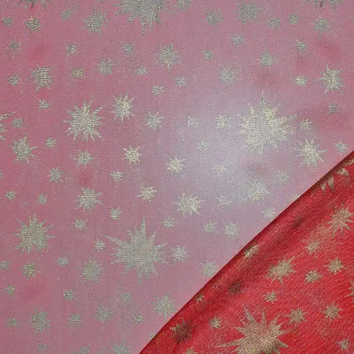 Tüll weicher, Sterne, 30184-4040, rot-goldfarben Im Trend