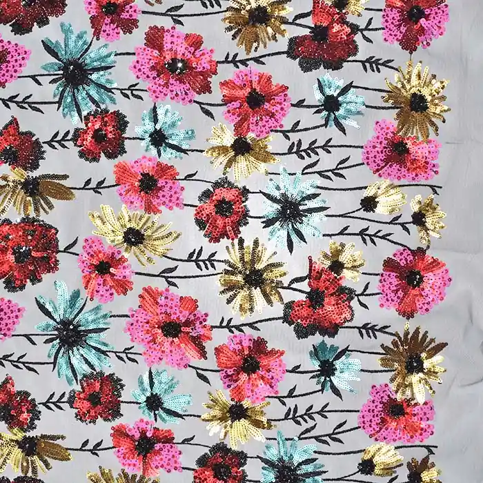 Top-Qualität Spitze mit Glittern, floral, 29561-1001