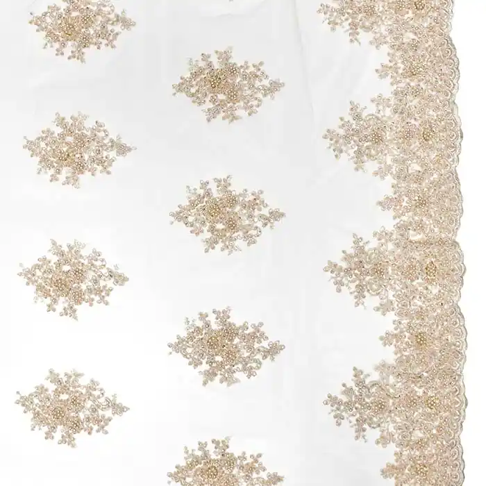 Wochenendangebot Spitze mit Perlen, floral, 29560-207, gelb-beige