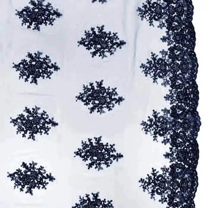 Spitze mit Perlen, floral, 29560-002, dunkelblau Preiswert