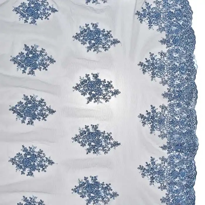 Finale Aktion Spitze mit Perlen, floral, 29560-673, blau