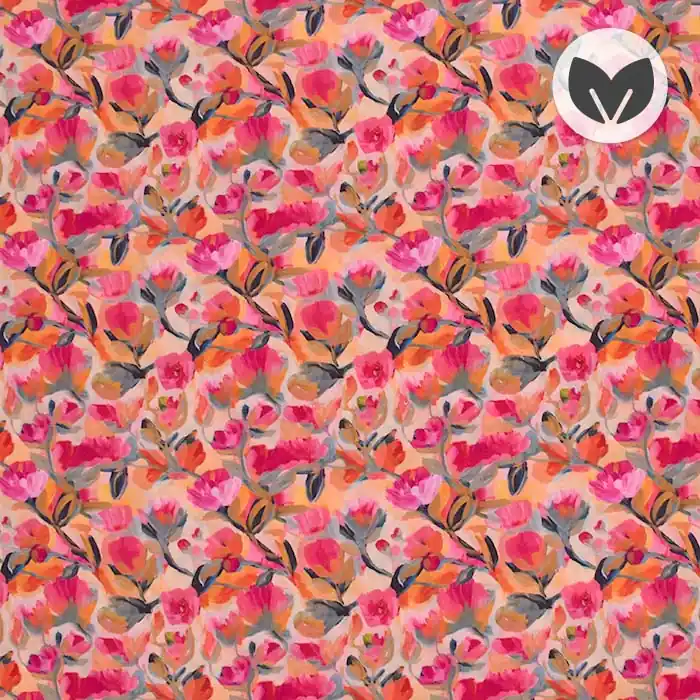 Gewebe, Viskose, digital, floral, 29199-002, orange-rosa Sale