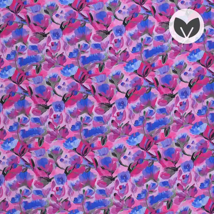 Gewebe, Viskose, digital, floral, 29199-001, blau-rosa Jetzt Bestellen