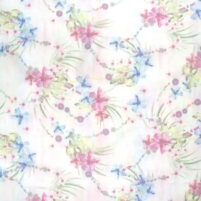 Bengalin, elastisches Gewebe, tropisch, 29473-43, weiß Sonderaktion