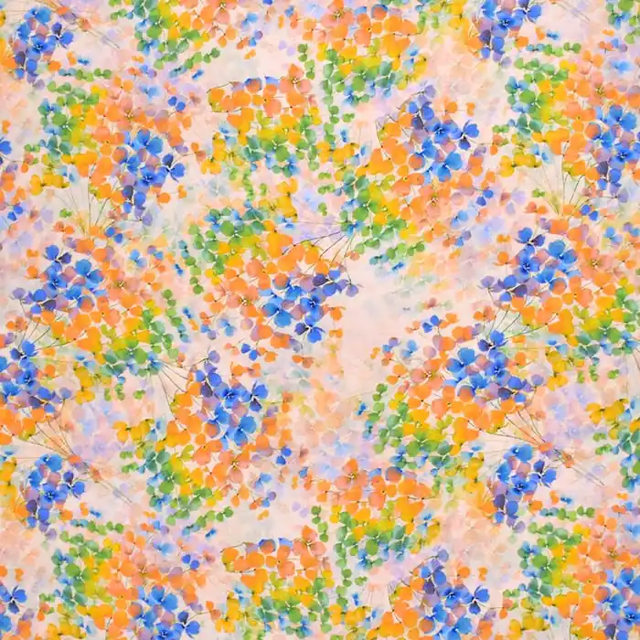 Super-Preis Gewebe, Viskose, digital, floral, 29188-001, orange-blau