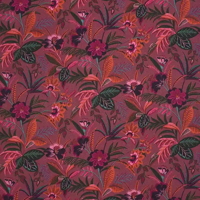 Nur Für Kurze Zeit Gewebe, Viskose, floral, 28680-01, bordeaux-violett
