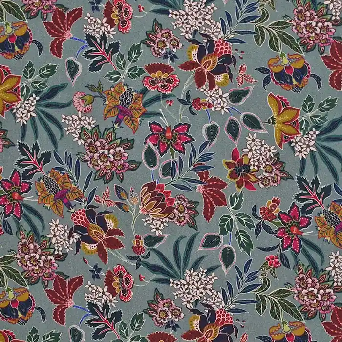 Gewebe, Viskose, floral, 28680-08, grau-grün Ausverkauf