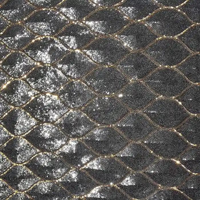 Pailleten auf Netz, geometrisch, 28709-2003, grau-golden Großhandel